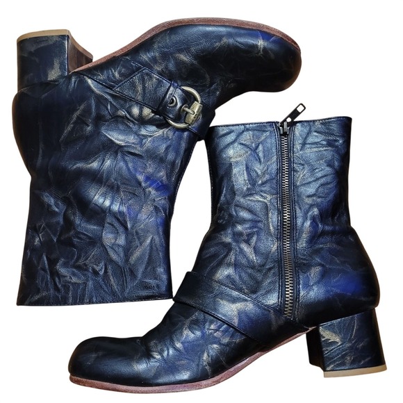 Gee WaWa Anthropologie Distressed Black & Gold Lava Ankle Boots Boho Steampunk - Picture 10 of 11